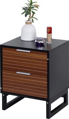 Produktbild von Relaxdays Nachttisch mit 2 Schubladen, HBT 50x40x33 cm, Holzoptik, Bambusbeine, Nachtschrank Schlafzimmer, braun/schwarz