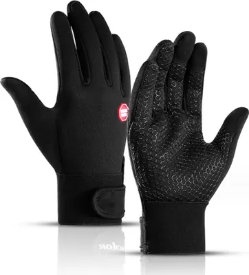 Produktbild von Wintersporthandschuhe für Männer und Frauen, warme Touchscreen-Handschuhe mit dünnem Futter, wasserdichte Reithandschuhe (schwarz)