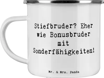 Produktbild von Mr. & Mrs. Panda Pott Spruch Stiefbruder - Weiß - Geschenk, Familienleben, Liebe, Lächeln, Bindung, Tasse Emaille, Kaffeepott, Familiengeschenke, becher, Geschenke