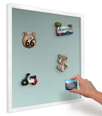 Produktbild von Magnettafel 50x50 cm mit weißem Rahmen - Magnetische Metalltafel, Magnetpinnwand zur Wandmontage für Wohnzimmer, Küche, Flur, Kinderzimmer und Büro - Türkisfarbener Farbverlauf