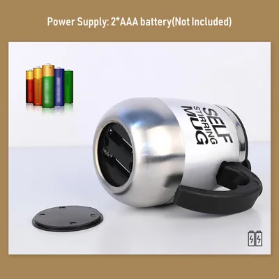 Zdjęcie produktu dla kubek samomieszający 400 ml z pokrywką Automatyczny kubek samomieszający do kawy Elektryczny kubek samomieszający ze stali nierdzewnej do kawy, mleka, kakao, gorącej czekolady i herbaty