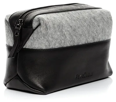 Produktbild von Handgefertigte Kosmetiktasche aus echtem Leder und Filz Schwarz & Grau
