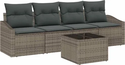 Zdjęcie produktu dla Komplet mebli wypoczynkowych vidaXL, 5 sztuk, szary [Syntetyczny]: sztuczny rattan