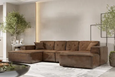 Produktbild von Wohnlandschaft Sofa U-Form CESINA XS in Stoff Gobi (Vintage Look) Braun