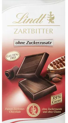 Produktbild von Lindt Zartbitter ohne Zuckerzusatz aus hochwertiger Kakaobohnen 100g