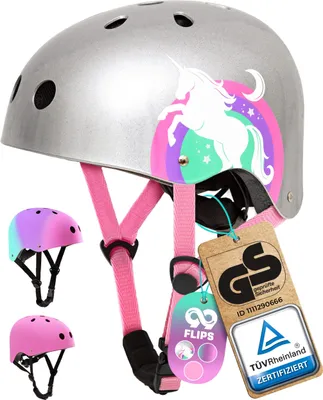 Produktbild von Skaterhelm Kinder - GS  durch Rheinland - Ab 3 Jahren - Fahrradhelm Kinder Mädchen - Kinderhelm von Deutscher Marke - Skateboard HelmGröße-XS - 48-54 cm;Silber