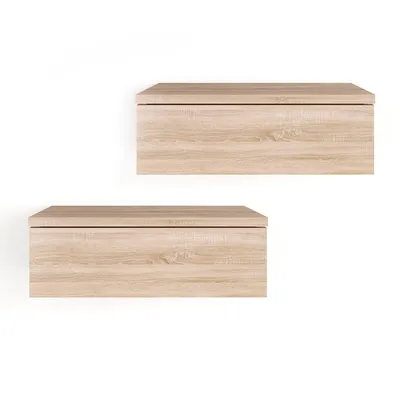 Produktbild von KOMTO Wandregal mit Schublade Sonoma - Nachttisch Hängend 2er Set Nachttisch Wandmontage Wandschublade Nachtschrank Hängend | Monaco 46 x 30 x 15 cm