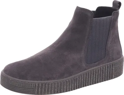 A single gray Chelsea boot is shown against a white background.