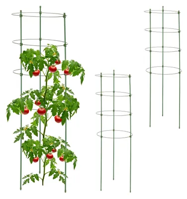 Productafbeelding van Tomatensteun, set van 3 ronde plantensteunen van 91 cm, ideaal voor klimplanten zoals tomaten en komkommers, groen