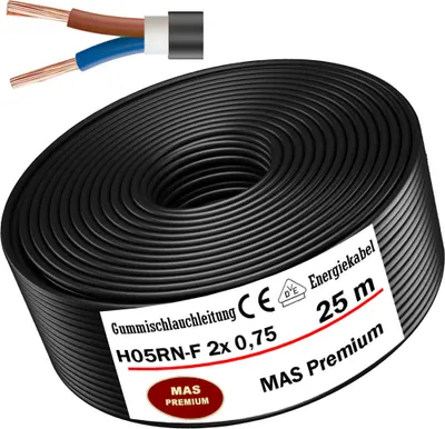 Immagine prodotto di 25 m di tubo in gomma cavo da cantiere H05RN-F 2x0,75 Flessibile per elettrodomestici