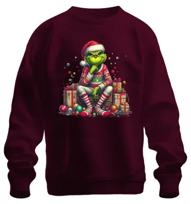 Immagine prodotto di Felpa unisex Grinch: idea regalo divertente e maliziosa per Natale, stile retrò, bordeaux, taglia S