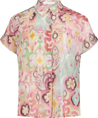 Produktbild von Betty & Co Kurzarm Bluse Raglanärmel Ethno-Muster Hemdkragen figurumspielend 64 cm