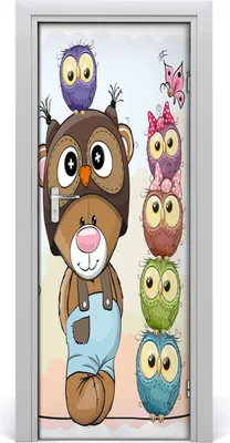 Produktbild von Tulup Türaufkleber 75x205 cm Dekorative Aufkleber Selbstklebend Wasserdichte Tapete Abnehmbar Schlafzimmer Wohnzimmer Wohnkultur - Bär Wand Eule