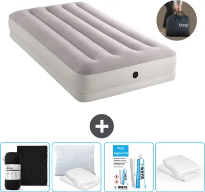 Produktbild von Intex Luftbett - 1 Person - 99 x 191 x 30 cm - Grau - Inklusive Pumpe - Spannbettuch - Küssen - Reperaturset en Kissenschutz