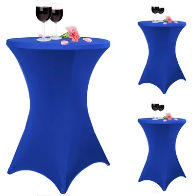 Productafbeelding van Set van 3 tafelhoezen in koningsblauw, geschikt voor bistrotafels met een diameter van 80-85 cm, stretchmateriaal, versteviging in het voetgedeelte, machinewasbaar op 40°C