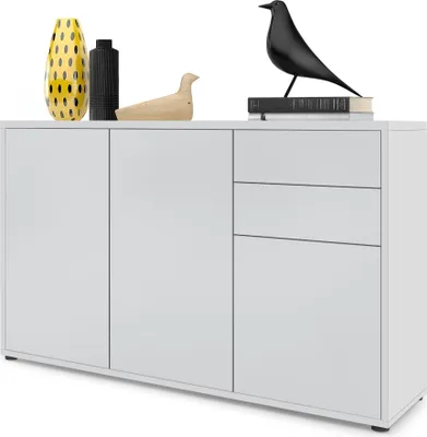 Produktbild von Vladon Sideboard Ben V3, Kommode mit 3 Türen und 2 Schubladen, Weiß matt/Weiß matt (117 x 74 x 36 cm)