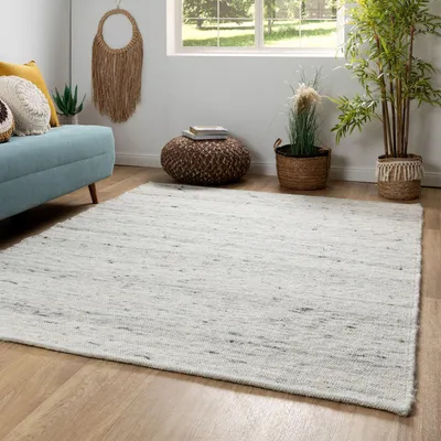Produktbild von Steffensmeier Handweb Teppich Kos | Wolle (Schurwolle), Grau, handgewebt, Größe: 160x230 cm Wohnzimmer und Schlafzimmer