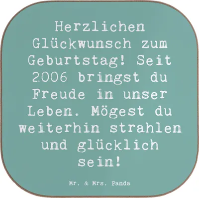 Produktbild von Mr. & Mrs. Panda Untersetzer für Gläser Spruch 2006 Geburtstag - Meeresbrise - Geschenk, inspirierend, Happy Birthday, liebevoll, Familie, Schenken, Glückwunsch, Coaster