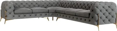 Produktbild von S-STYLE MÖBEL - Chesterfield Ecksofa Nova mit Goldene Metall Füßen aus Grau Samtstoff -  Ottomane links, B/T/H: 323 cm/ 264 cm/ 75 cm