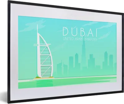 Produktbild von MuchoWow® MuchoWow® Gerahmtes Poster Illustration der Stadt Dubai, Vereinigte Arabische Emirate 60x40 cm - Poster mit zchwarzem Bilderrahmen - Schlafzimmer - Plakat in Rahmen - Drucken
