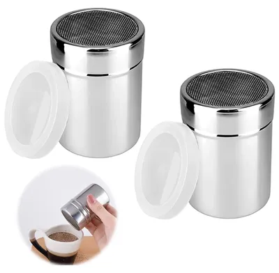 Produktbild von Puderzuckerstreuer mit Deckel - 2 Stück Edelstahl-Streuer für Kakao, Kaffee, Mehl und Gewürze