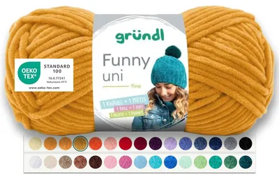 Produktbild von Gründl Wolle Funny uni Chenille Wolle 1 Knäuel 100 g, Senf