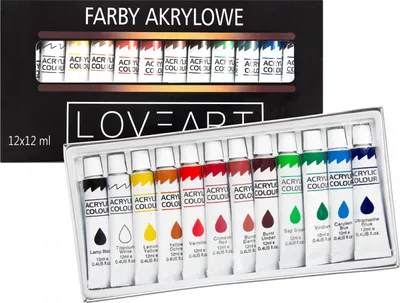 Produktbild von LOVEART Acrylfarben 12x12ML Acrylset Farben Farbenset Künstlerfarbe Malfarben