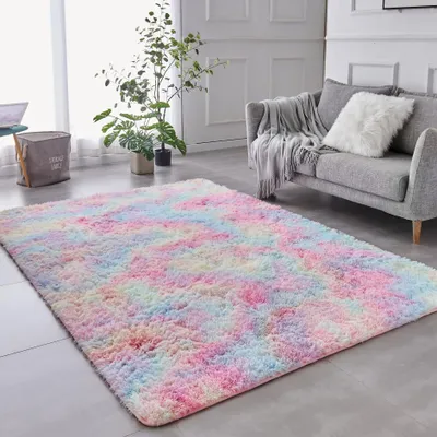 Produktbild von Hochfloriger Teppich, super weich und flauschig, Regenbogen-Muster, 200 x 300 cm