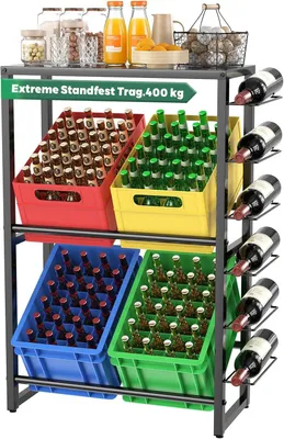 Produktbild von Stahlregal für 4 Getränkekisten – Tragfähigkeit: 400 kg – Getränkeregal – Regal für Bierkisten – Aufbewahrungsregal – Modern und schlicht