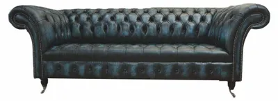 Produktbild von Klassischer 3 Sitz Couch Polster Sitz Chesterfield Textil Leder Blau