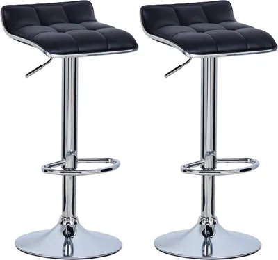 Image de Tabourets de bar – Tabourets de bar en similicuir noir – Réglables en hauteur de 62 à 84 cm – Lot de 2 – Chaise de cuisine