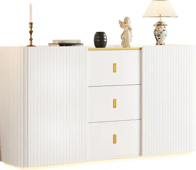 Produktbild von Abrihome Kommode Anrichte mit LED-Beleuchtung, Sideboard mit 2 Schubladen 2 Türen, 150 x 35 x 80 cm