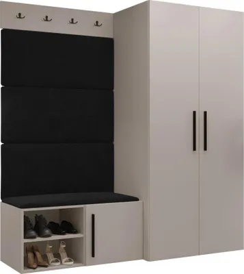 Produktbild von MIRJAN24 Garderoben-Set Medi I, Schuhschrank, Kleiderhakenbrett, 4x Paneel 84x42, 4 Kleiderhaken (Farbe: Cashmere, Manila 18)