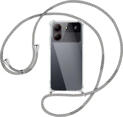 Produktbild von Handykette Backcover-Schutzhülle mit Band (Metall silberfarben) für ZTE Blade A54 (6.6'') - weiß/grau kariert