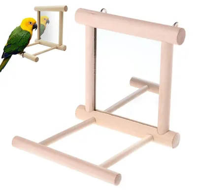 Produktbild von Vogelspiegel mit Landeplatz aus Holz und Edelstahl