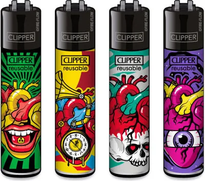 Produktbild von Clipper Reibrad Feuerzeuge Trippy Hearts #2, 4 Stück