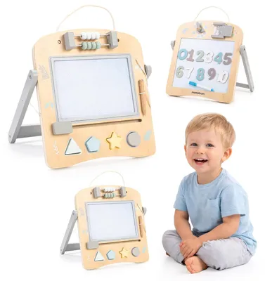 Produktbild von Holz Lernbrett - 2-in-1 Activity Board - Magnetisch - Abakus & Sortierer - Montessori Uhr - Lernspielzeug für Kinder 3-6 Jahre - Bunt