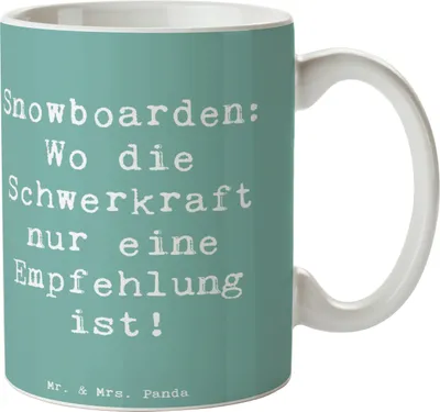 Produktbild von Mr. & Mrs. Panda Kaffeetasse Spruch Snowboarden Freiheit - Meeresbrise - Geschenk, Sprünge, Keramiktasse, Schneesport, Sportler, Kaffeebecher, Abenteuer, Teamsport, Tasse