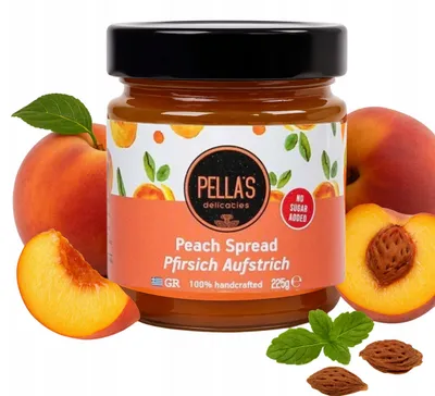 Produktbild von Pella’s Pfirsichkonfitüre ohne Zucker 225 g – Natürliche Marmelade aus Griechenland