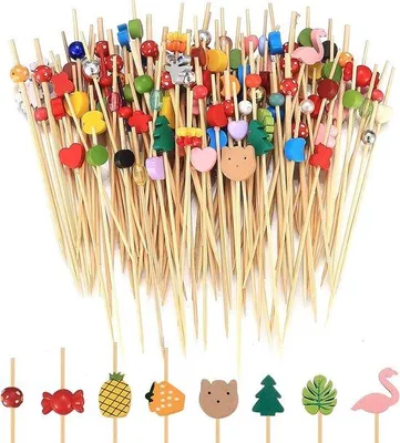 Image de Bâtonnets à cocktail en bois, 120 pièces, pour les amuse-bouches et la décoration