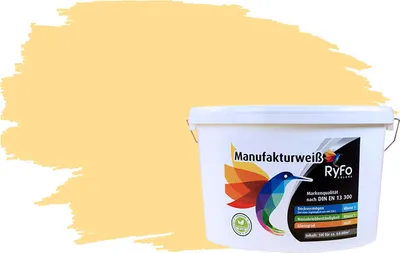 Produktbild von RyFo Colors Bunte Wandfarbe Manufakturweiß Orangegelb 10l - weitere Grau Farbtöne und Größen erhältlich, Deckkraft Klasse 1, Nassabrieb Klasse 1
