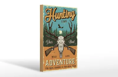 Produktbild von Holzschild Retro 20x30cm Hunting Time Adventure Abenteuer