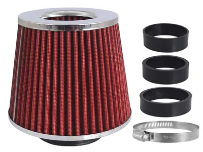Zdjęcie produktu dla Filtr powietrza stożkowy 155x130x120 mm, czerwony/chrom, adaptery: 60, 63, 70 mm