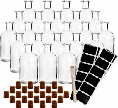 Produktbild von gouveo 24er Set Glasflaschen 250 ml Apotheker mit Korken (SK) - Leere Flasche 0,25 l zum Befüllen - Für Likör, Schnaps, Öl, Essig