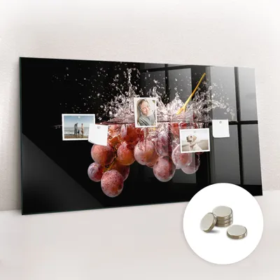 Produktbild von Magnetische Wandtafel aus Glas – Memotafel mit gebogener Vorderseite – Enthält 5 Magnete – 120x60 cm – Traubenmuster