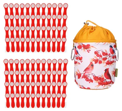 Produktbild von 96 Wäscheklammern Rot Weiß Edelstahl und 1 bellaCott Wäscheklammerbeutel Retro Red