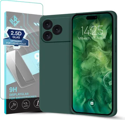 Produktbild von Hülle für Apple iPhone 17 Pro mit 9H Displayglas Displayschutz Plus Case Cover Bumper Silikon Softgrip Schutzhülle Farbe: Grün