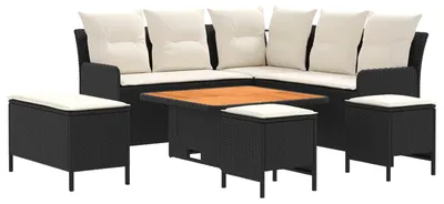 Immagine prodotto di vidaXL Set di mobili da esterno, 7 pezzi, nero e crema, in rattan sintetico (PE)