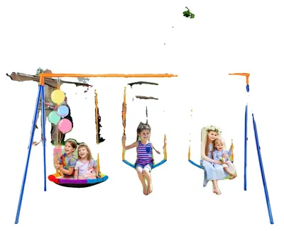Produktbild von VEVOR Schaukeln für den Garten, 200 kg Tragfähigkeit Schaukelsystem, 40" Teller-Schaukel mit robustem A-Rahmen aus Metall und verstellbarem Seil, einfach zu montieren, Außenschaukel für Kinder, 3-Personen-Sitz