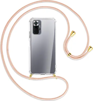 Produktbild von Handykette Backcover-Schutzhülle mit Band (Metall goldfarben) für Xiaomi Redmi Note 10 Pro / Pro Max - rose peach